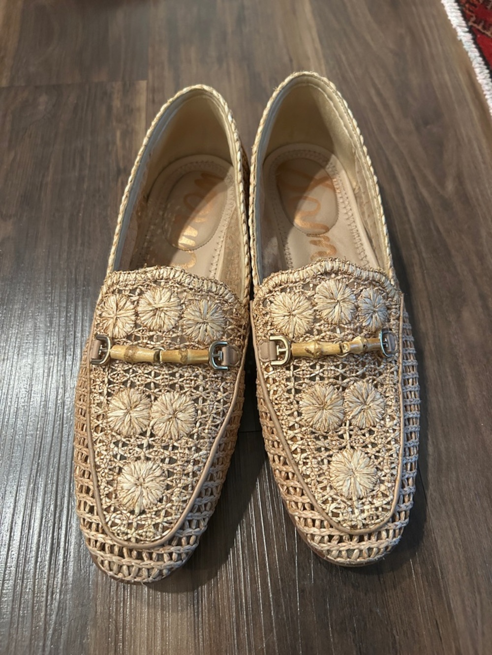 Sam Edelman Woven Straw Loafers in Natural Beige